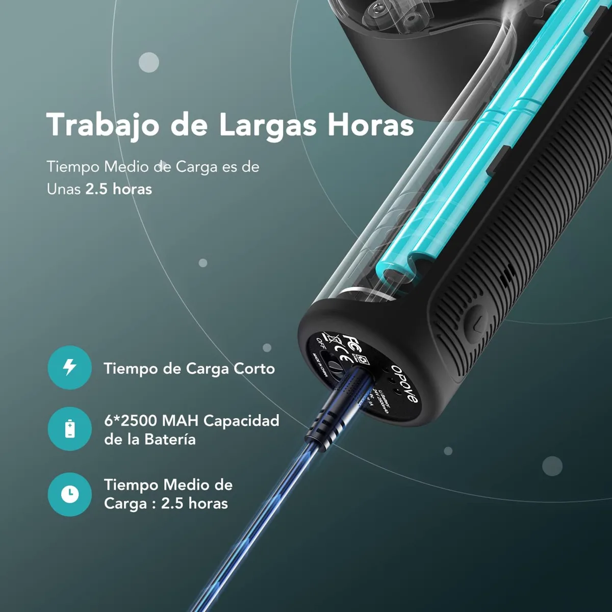 Batería de la Opove Apex de 6 x 2500 mAh y carga de unas 2,5 horas